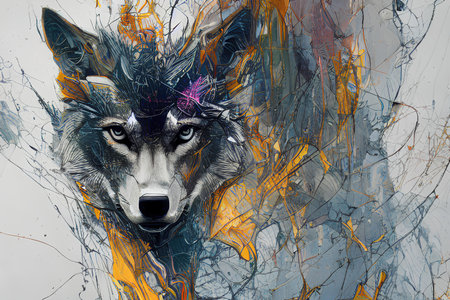 wolf in the night color abstract artの素材
