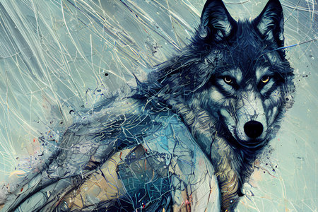 wolf in the night color abstract artの素材
