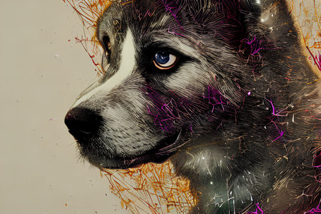 portrait of a dog color illustrationの素材