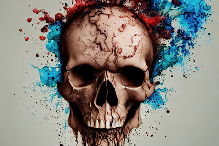 skull in the wall grunge abstract illustrationの素材