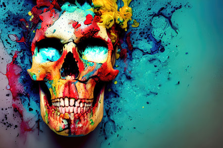 skull in the wall grunge abstract illustrationの素材