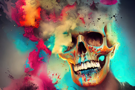 skull in the wall grunge abstract illustrationの素材