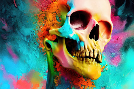 skull in the wall grunge abstract illustrationの素材