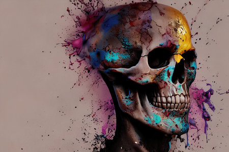 skull in the wall grunge abstract illustrationの素材