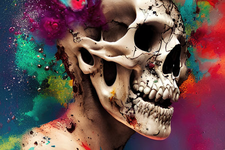 skull in the wall grunge abstract illustrationの素材