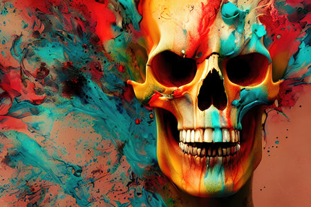 skull in the wall grunge abstract illustrationの素材