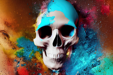 skull in the wall grunge abstract illustrationの素材