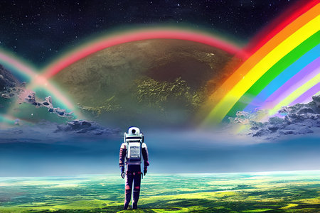 spaceship flying over the earth space landscape with astronautの素材