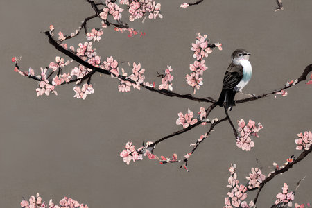 cherry blossom on a branch illustrationの素材