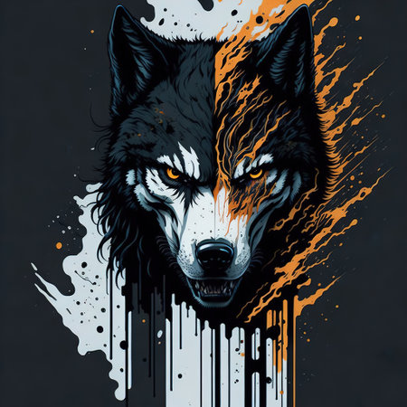 wolf in the woods flat ai illustrationの素材