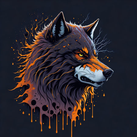 wolf in the woods flat ai illustrationの素材
