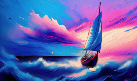 sailing ship on the seaの素材