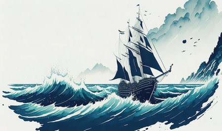 sailing ship on the seaの素材