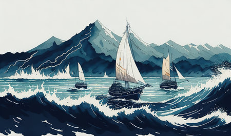 sailing ship on the seaの素材