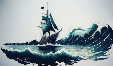 sailing ship on the seaの素材