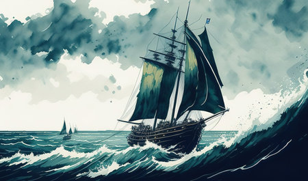 sailing ship on the seaの素材