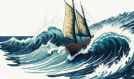 sailing ship on the seaの素材