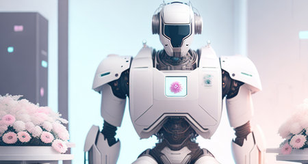 robot with computer work in officeの素材