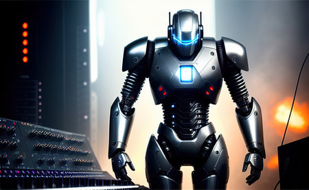 robot play on synthesizer future art illustrationの素材