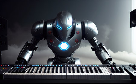 robot play on synthesizer future art illustrationの素材