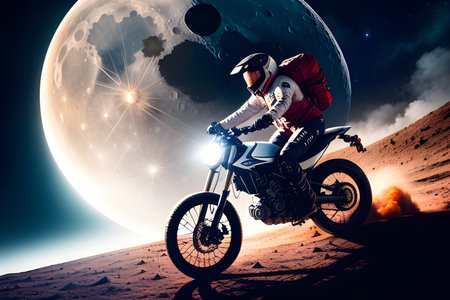 person riding a bike in the night moon Created with generative AI toolsの素材