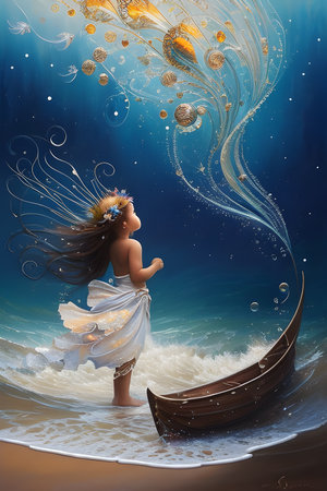 woman in water carnival mask on sea background Created with generative AI toolsの素材