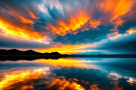 sunset over the sea Created with generative AI toolsの素材