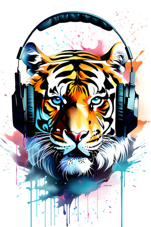 dj tiger with headphones and sunglasses t-shirts design Created with generative AI toolsの素材