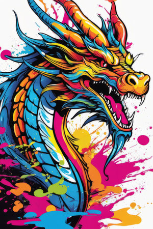 chinese dragon on white created with generative AI software.の素材