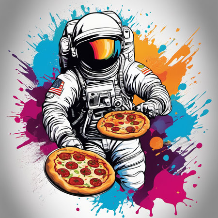 astronaut pizza in space created with generative AI software.の素材