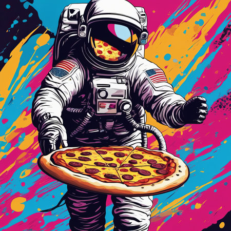 astronaut pizza in space created with generative AI software.の素材