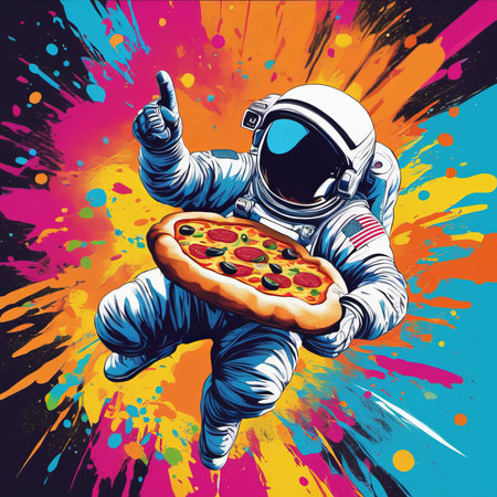 astronaut pizza in space created with generative AI software.の素材