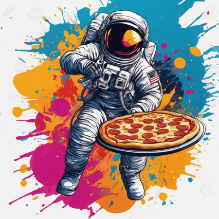 astronaut pizza in space created with generative AI software.の素材