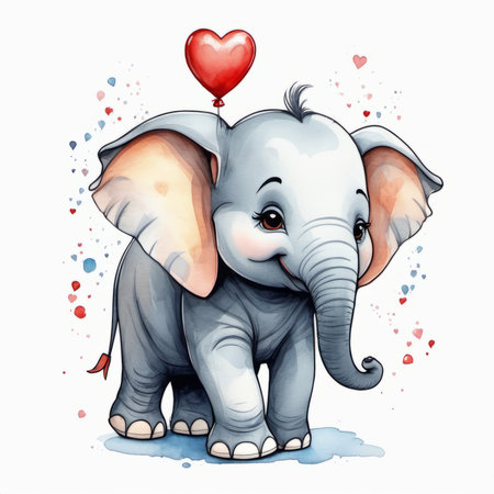 elephant holding heart created with generative AI softwareの素材