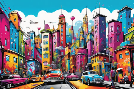 city street with graffity created with generative AI software.の素材