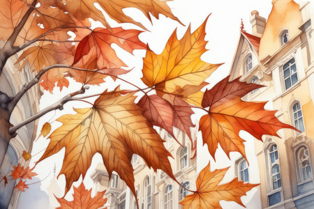 autumn landscape against the background of the river mountains morning in the forest Created using generative AI toolsの素材