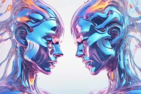 portrait of a cyborg woman with abstract future art created with generative AI softwareの素材
