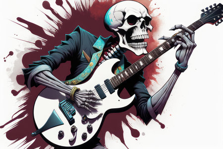 skull rock star with guitar color t-shirt art created with generative AI softwareの素材