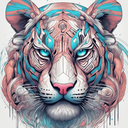 lion head illustration created with generative AI softwareの素材