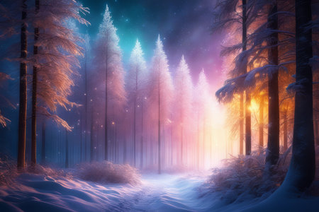 winter landscape with clouds and sun created with generative AI softwareの素材