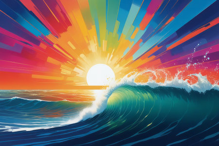 sunrise over the ocean generative AI software.の素材