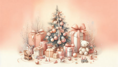 christmas tree with gifts created with generative AI softwareの素材