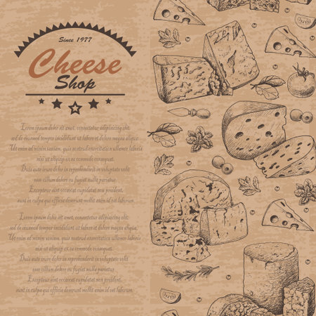 Vertical background with cheese products. Vector illustration for your designのイラスト素材