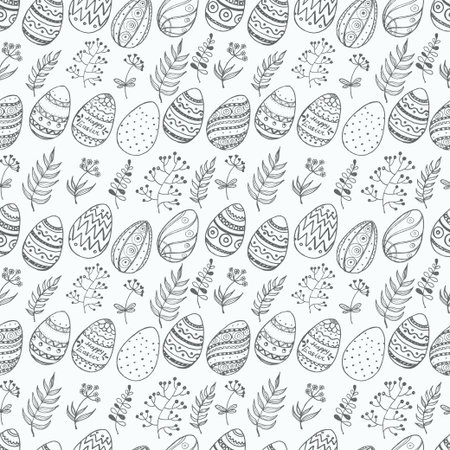 Seamless pattern with Easter eggs and twigs. Vector illustration for your designのイラスト素材