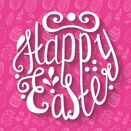 Happy Easter Egg lettering on seamless background. Vector illustration for your designのイラスト素材