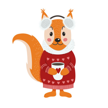 Isolated cute squirrel is dressed in winter clothes. Vector illustration for your designのイラスト素材