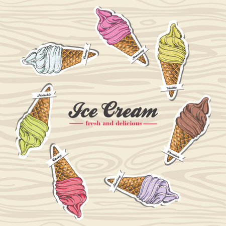 Set of labels with an image of an ice cream. Vector illustration for your designのイラスト素材