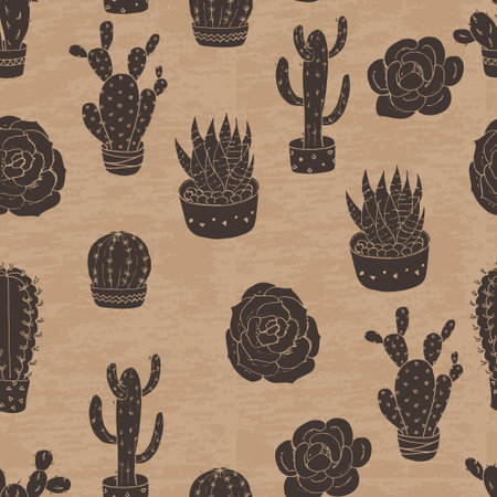 Seamless pattern with cacti and succulents. Vector illustration for your designのイラスト素材