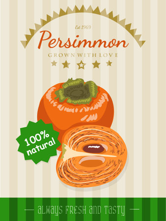 Vector poster with a persimmon. Vector illustration for your designのイラスト素材