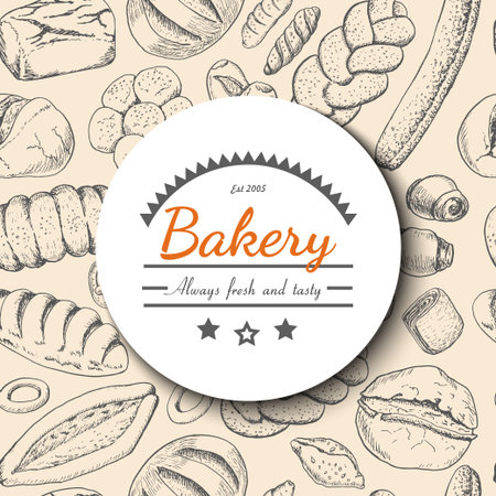 Vector background with various bakery products. Vector illustration for your designのイラスト素材